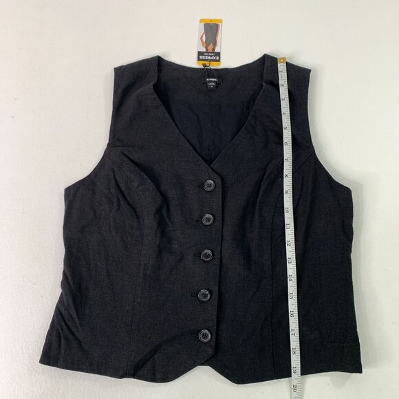 Express Women's Vest M Classic Fit V-Neck Button Up Linen Vest Black Size M - Picture 6 of 7